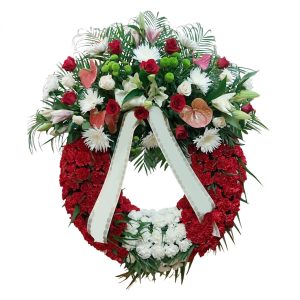 18. CORONA DE CLAVELES ROJOS Y BLANCOS